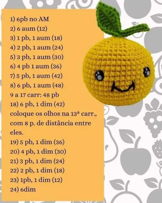 Tutorial Amigurumi Limão: Chart e Instruções de Móc Len em Português