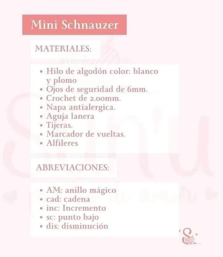 Tutorial Amigurumi Mini Schnauzer en Español con Materiales y Pasos