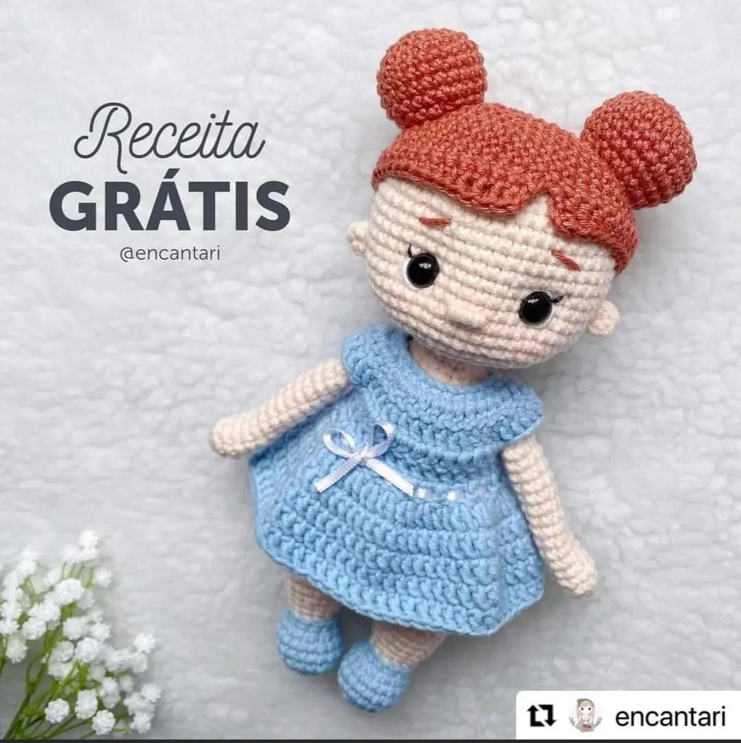 Tutorial Amigurumi Muñeca de Crochet con Vestido Azul y Cabello Rojo