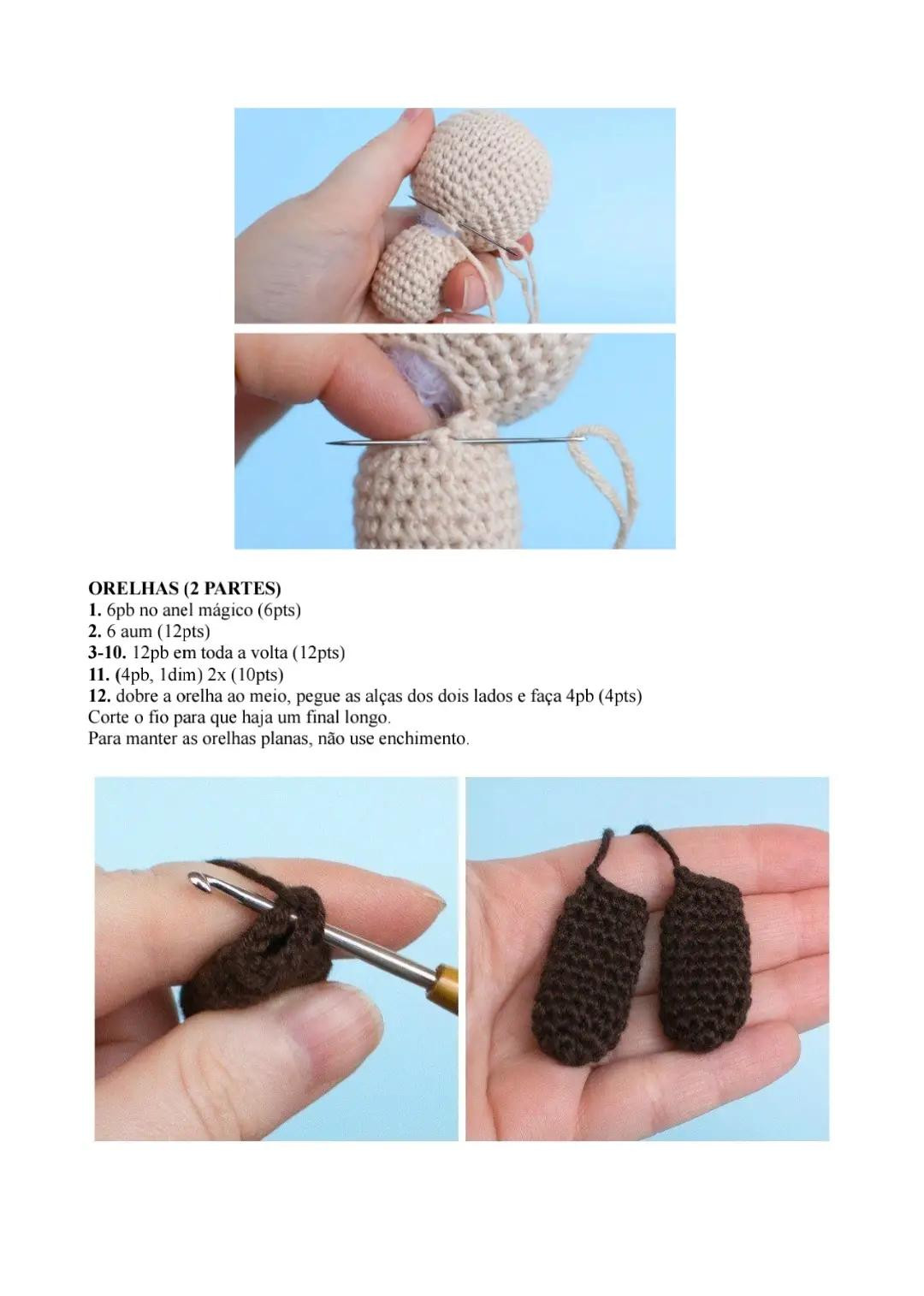Tutorial Amigurumi Perrito Cremoso con Orejas Marrones para Llavero
