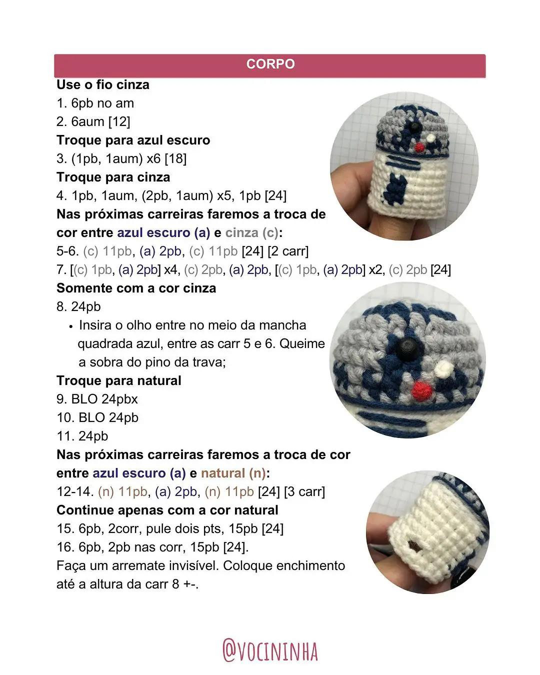 Tutorial Amigurumi R2D2 Star Wars Completo com Materiais e Passo a Passo