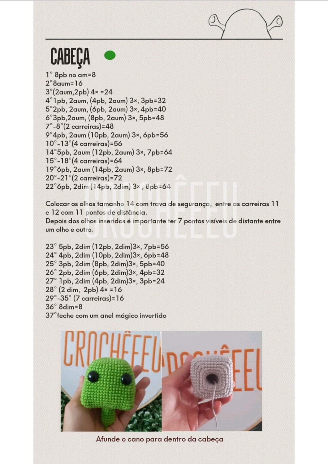 Tutorial Amigurumi Shrek Completo - Materiais e Chart