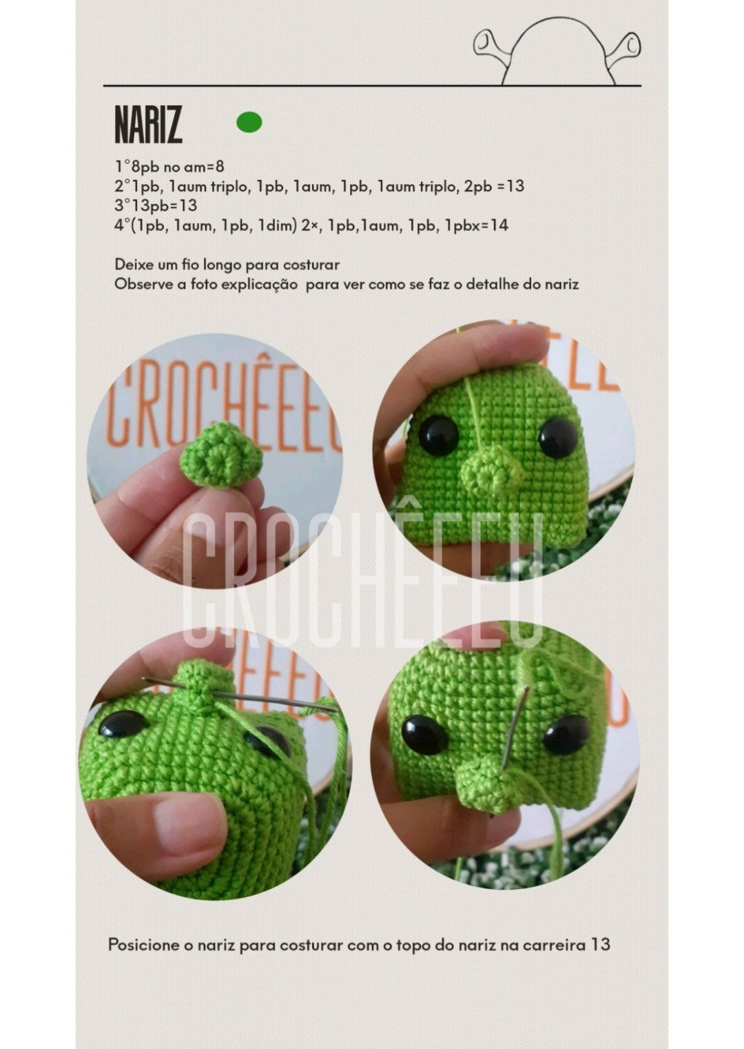 Tutorial Amigurumi Shrek Completo - Materiais e Chart