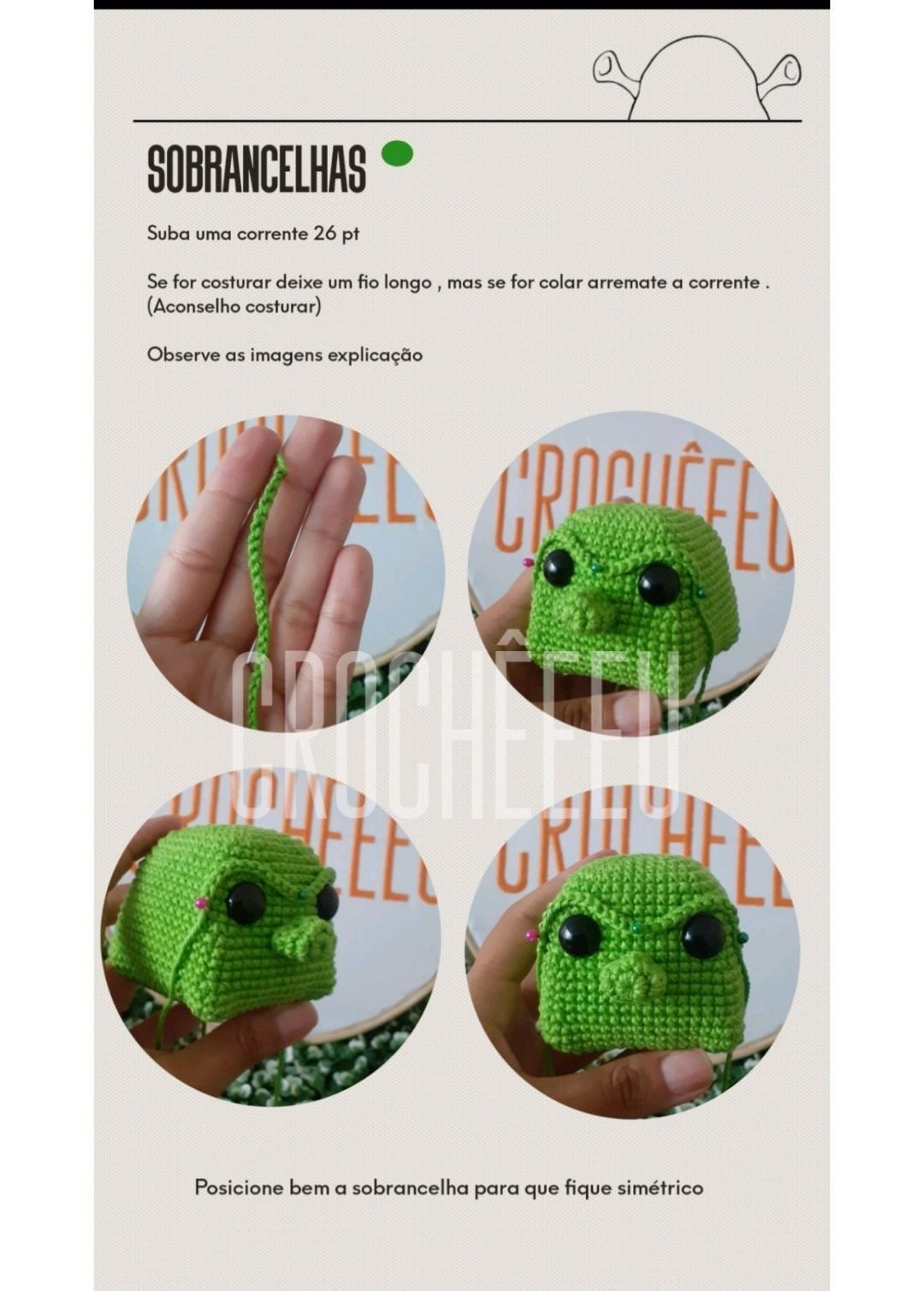 Tutorial Amigurumi Shrek Completo - Materiais e Chart