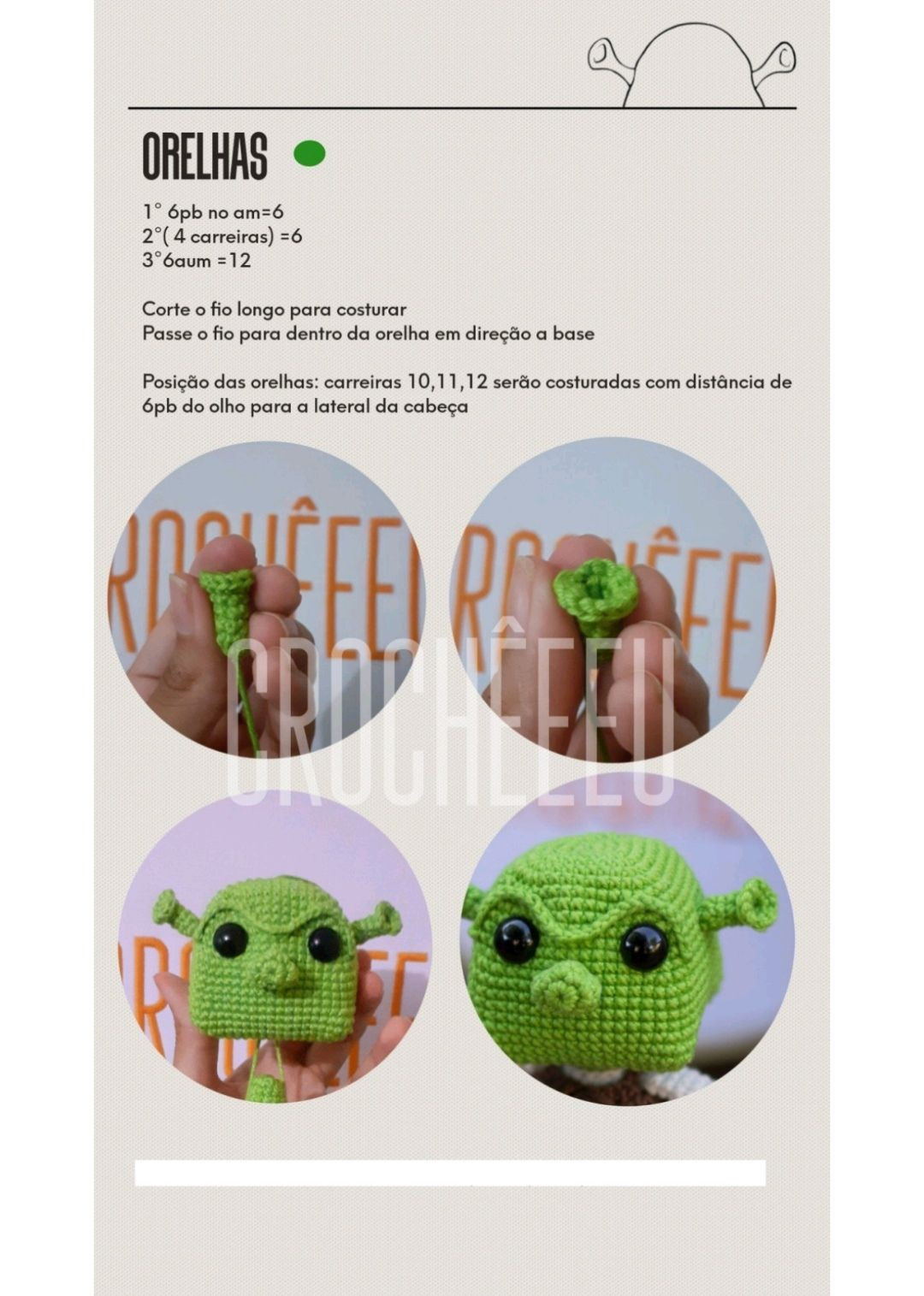 Tutorial Amigurumi Shrek Completo - Materiais e Chart