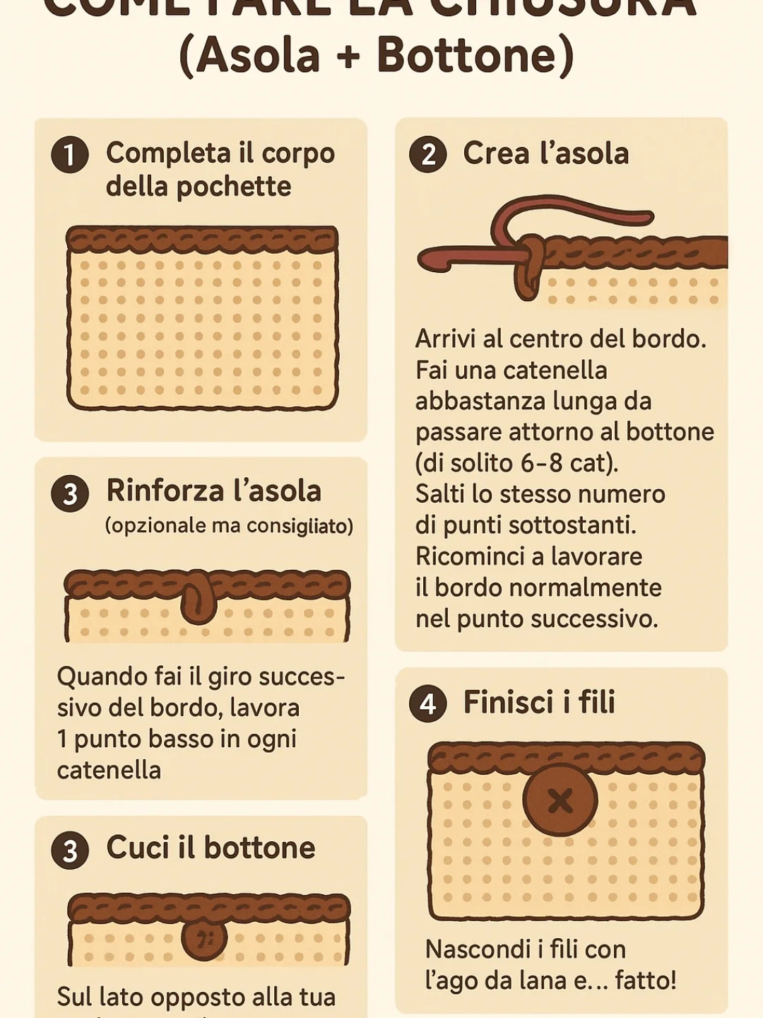 Tutorial Astuccio Rettangolare a Maglia Bassa: Pattern Semplice con Chiusura Bottone e Bordi Decorativi