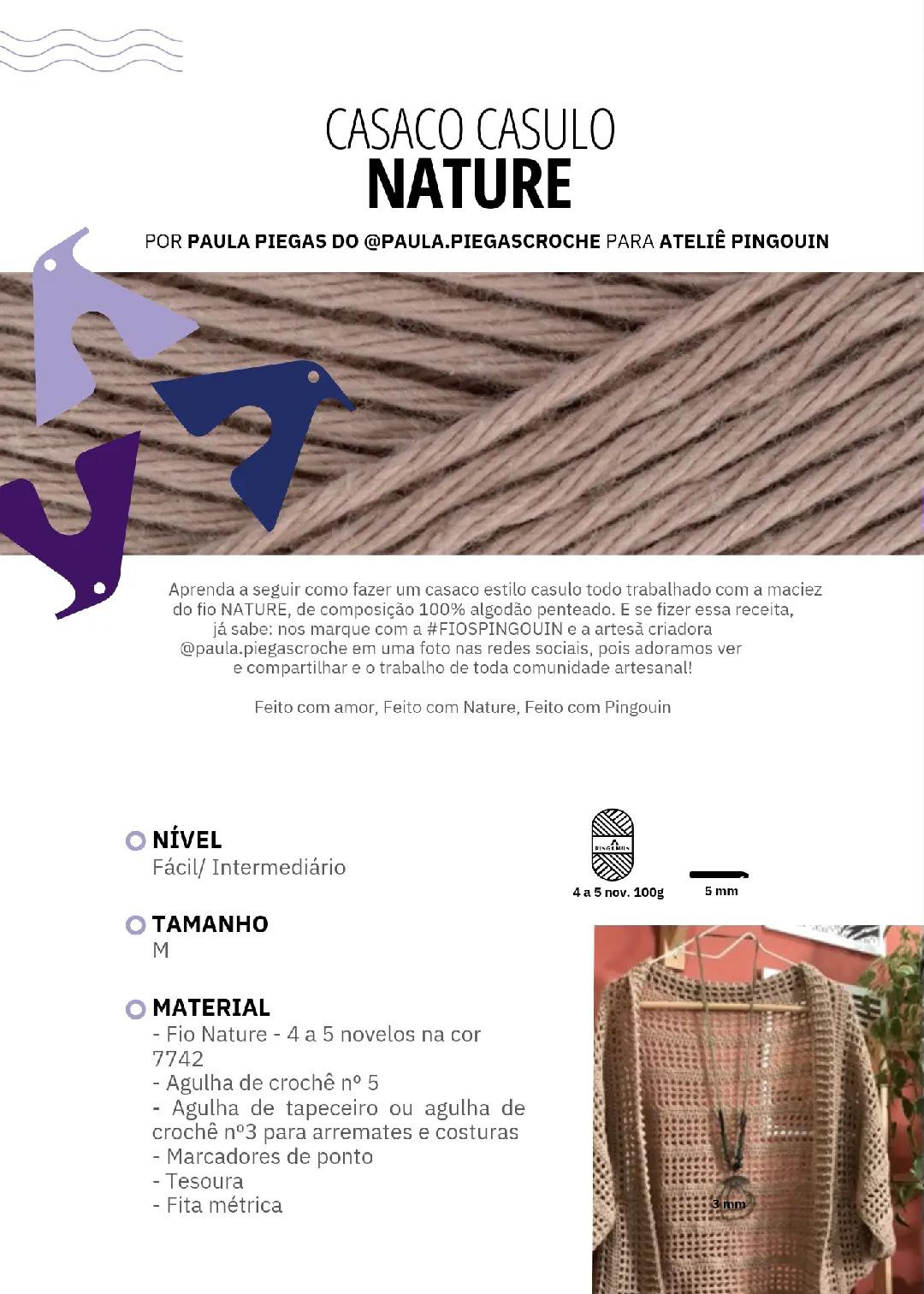 Tutorial: Casaco Casulo Nature - Móc áo khoác poncho màu be từ sợi cotton