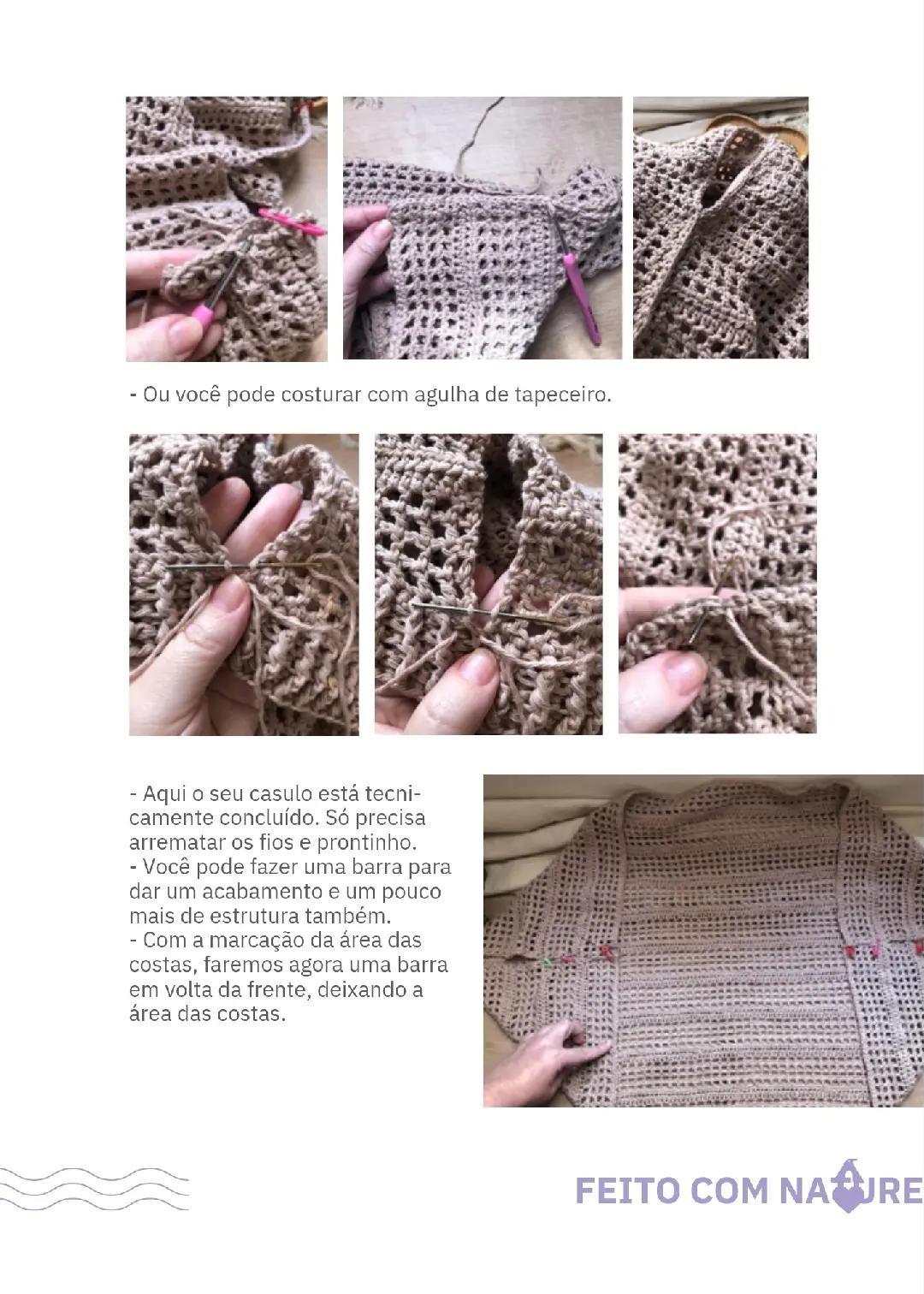 Tutorial: Casaco Casulo Nature - Móc áo khoác poncho màu be từ sợi cotton