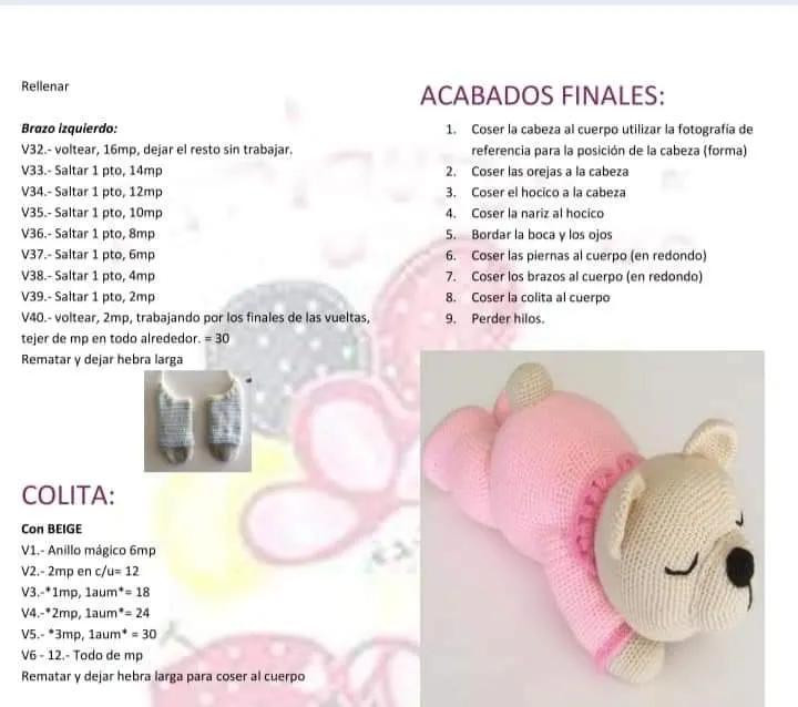 Tutorial completo de gusción para hacer el oso dormilón con pijama rosa y azul