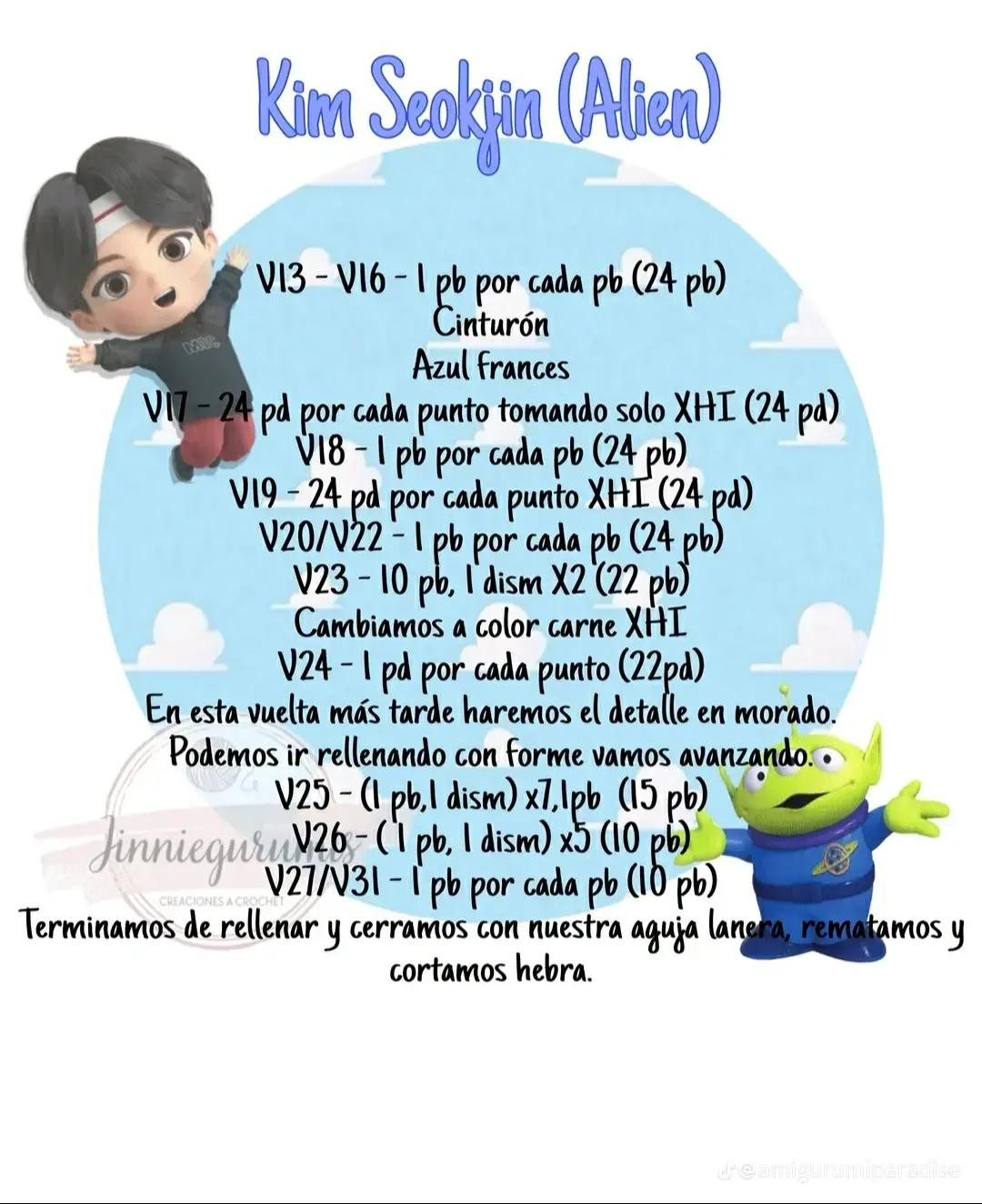 Tutorial Crochet Amigurumi Kim Seokjin (Alien) BTS