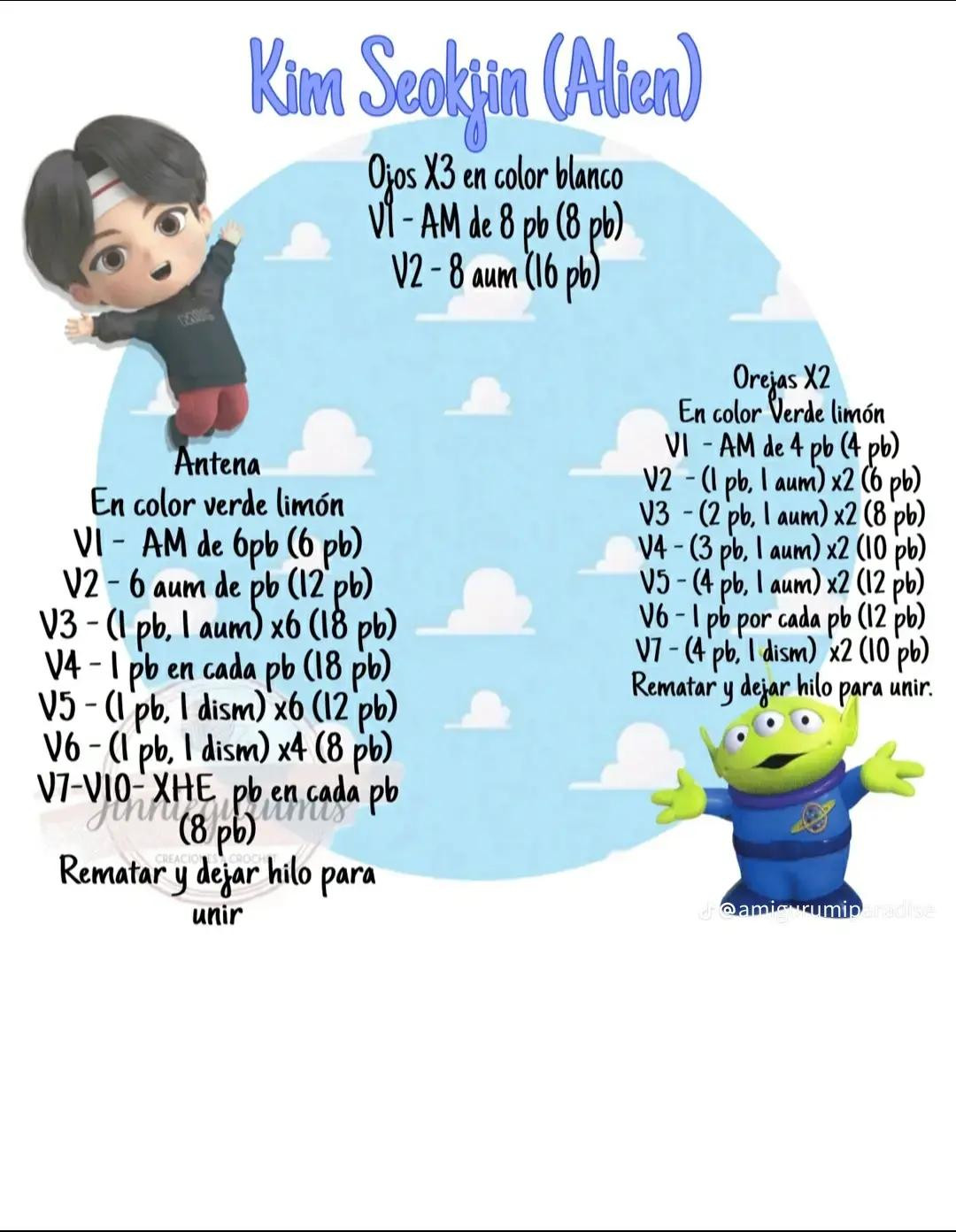 Tutorial Crochet Amigurumi Kim Seokjin (Alien) BTS