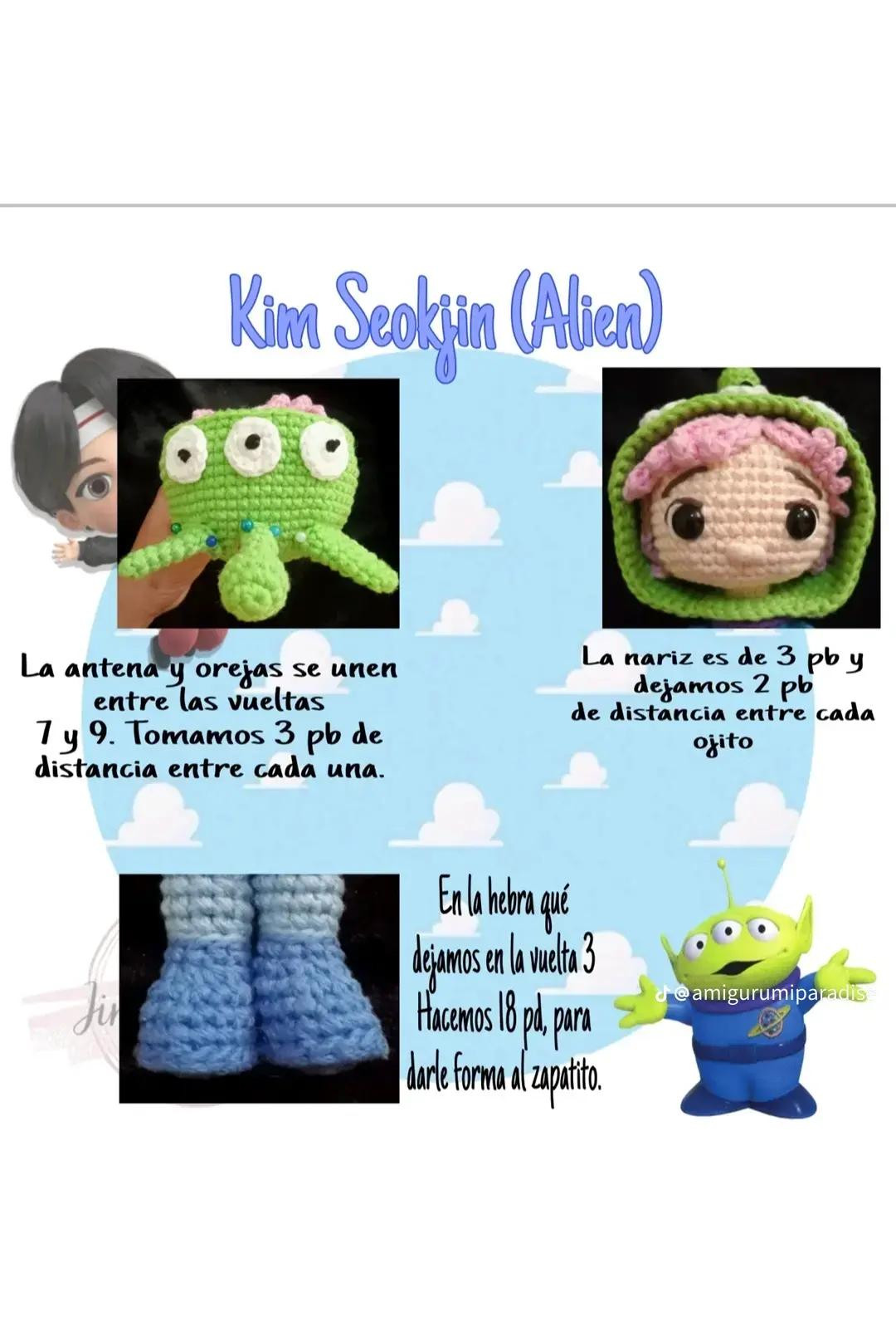 Tutorial Crochet Amigurumi Kim Seokjin (Alien) BTS