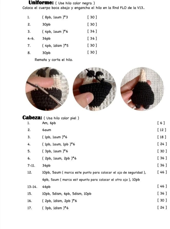 Tutorial crochet amigurumi monja negra paso a paso