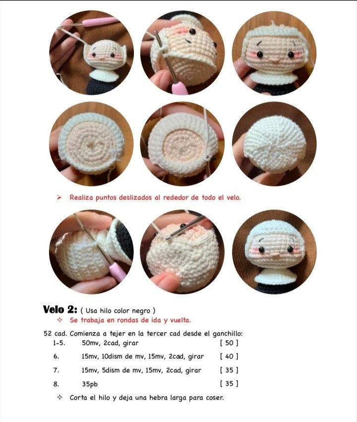 Tutorial crochet amigurumi monja negra paso a paso