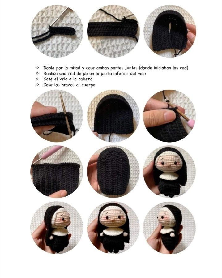 Tutorial crochet amigurumi monja negra paso a paso