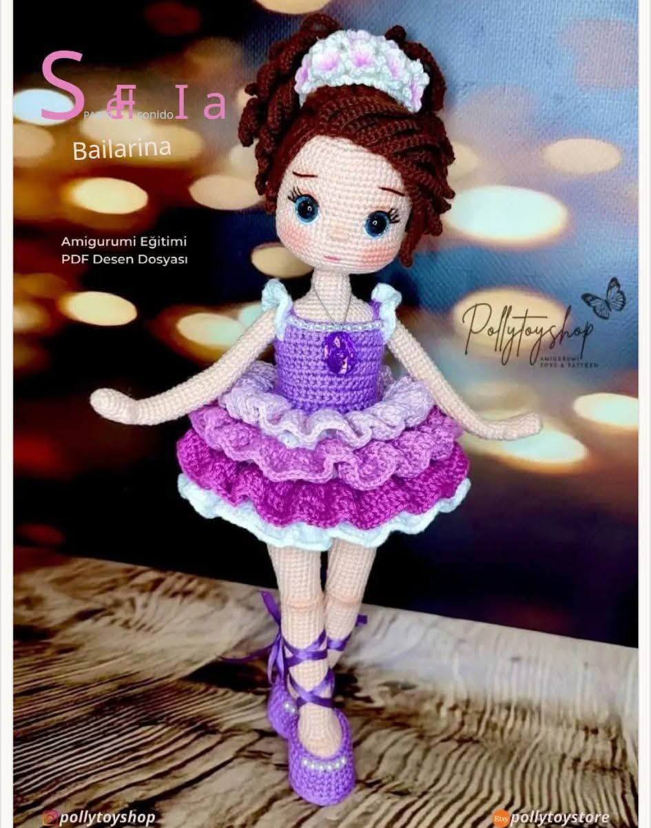 Tutorial crochet búp bê Sofia mặc váy múa ba lê màu tím