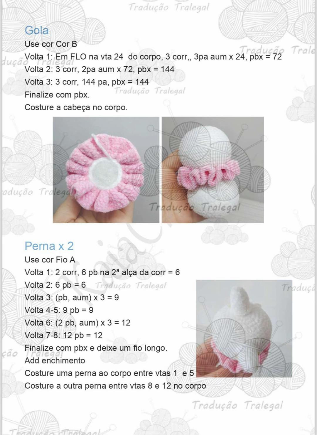 Tutorial Crochet Coelhinho Chaveiro Branco e Rosa com Gola