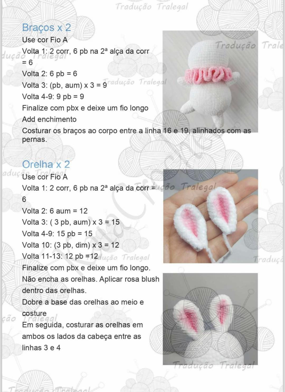 Tutorial Crochet Coelhinho Chaveiro Branco e Rosa com Gola
