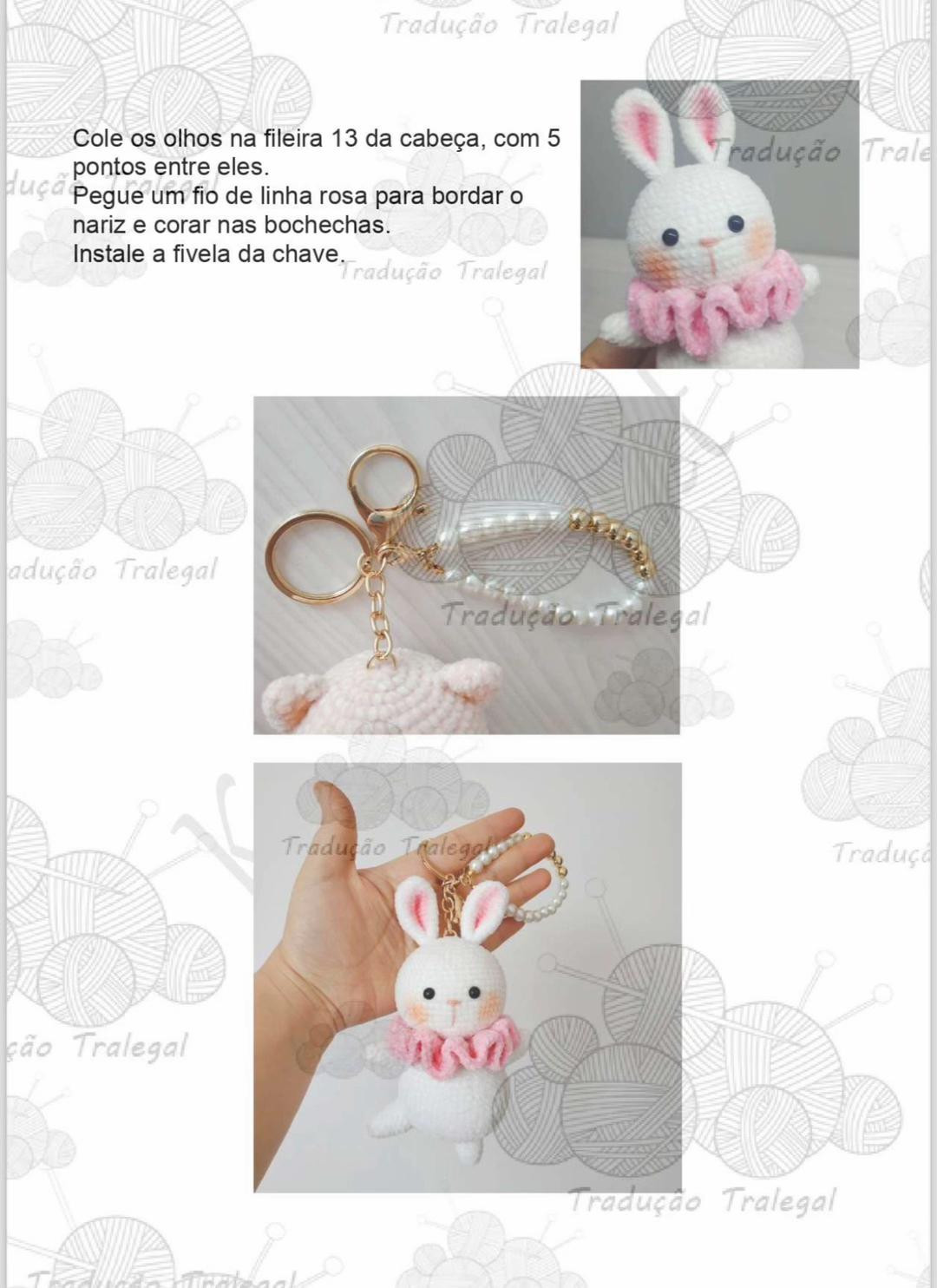 Tutorial Crochet Coelhinho Chaveiro Branco e Rosa com Gola