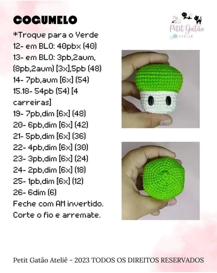 Tutorial Crochet Cogumelo Mario e Luigi Chaveiro - Receita Gratuita