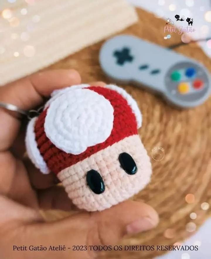 Tutorial Crochet Cogumelo Mario e Luigi Chaveiro - Receita Gratuita