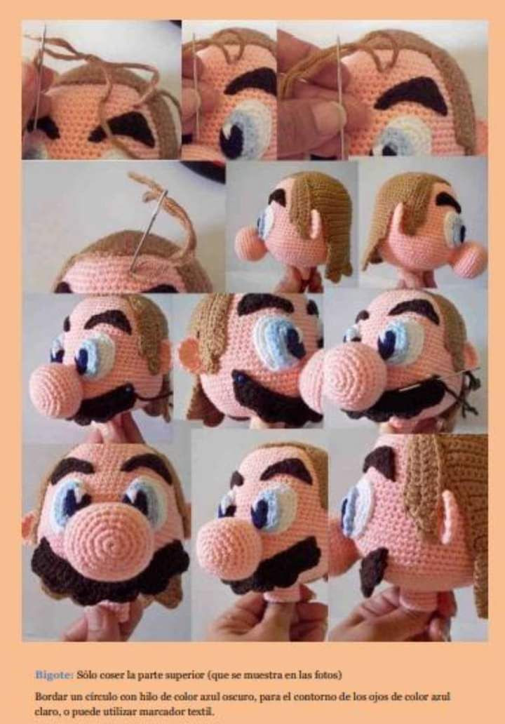 Tutorial crochet paso a paso para hacer amigurumi de Mario Bros, patrón completo con instrucciones en español