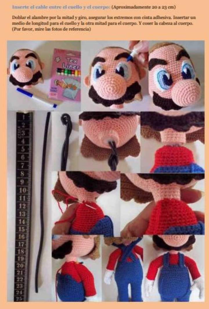 Tutorial crochet paso a paso para hacer amigurumi de Mario Bros, patrón completo con instrucciones en español
