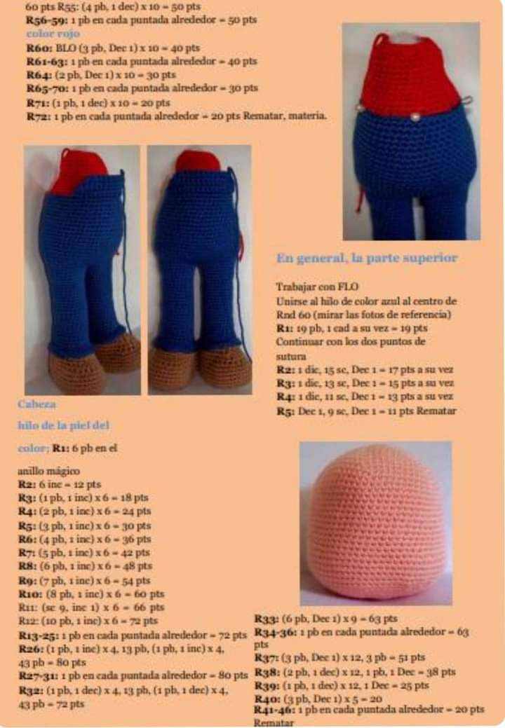 Tutorial crochet paso a paso para hacer amigurumi de Mario Bros, patrón completo con instrucciones en español