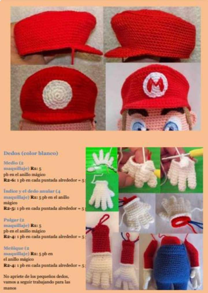 Tutorial crochet paso a paso para hacer amigurumi de Mario Bros, patrón completo con instrucciones en español