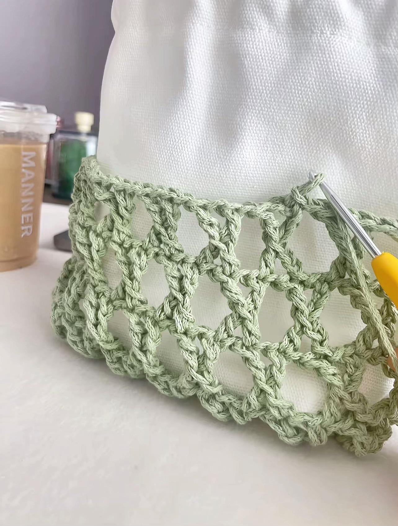 Tutorial: Light Green Crochet Mesh Tote Bag with X-Stitch Pattern