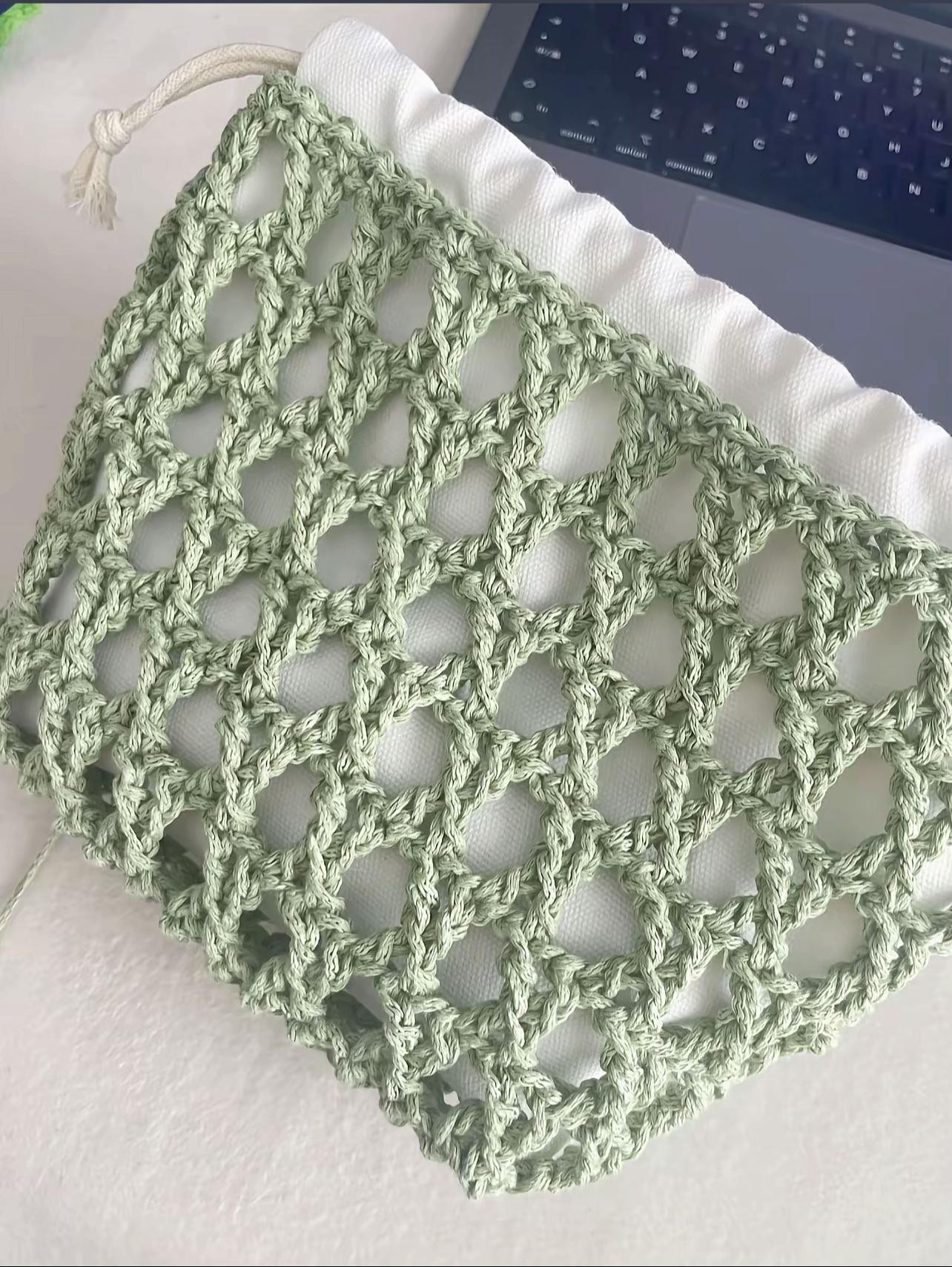 Tutorial: Light Green Crochet Mesh Tote Bag with X-Stitch Pattern