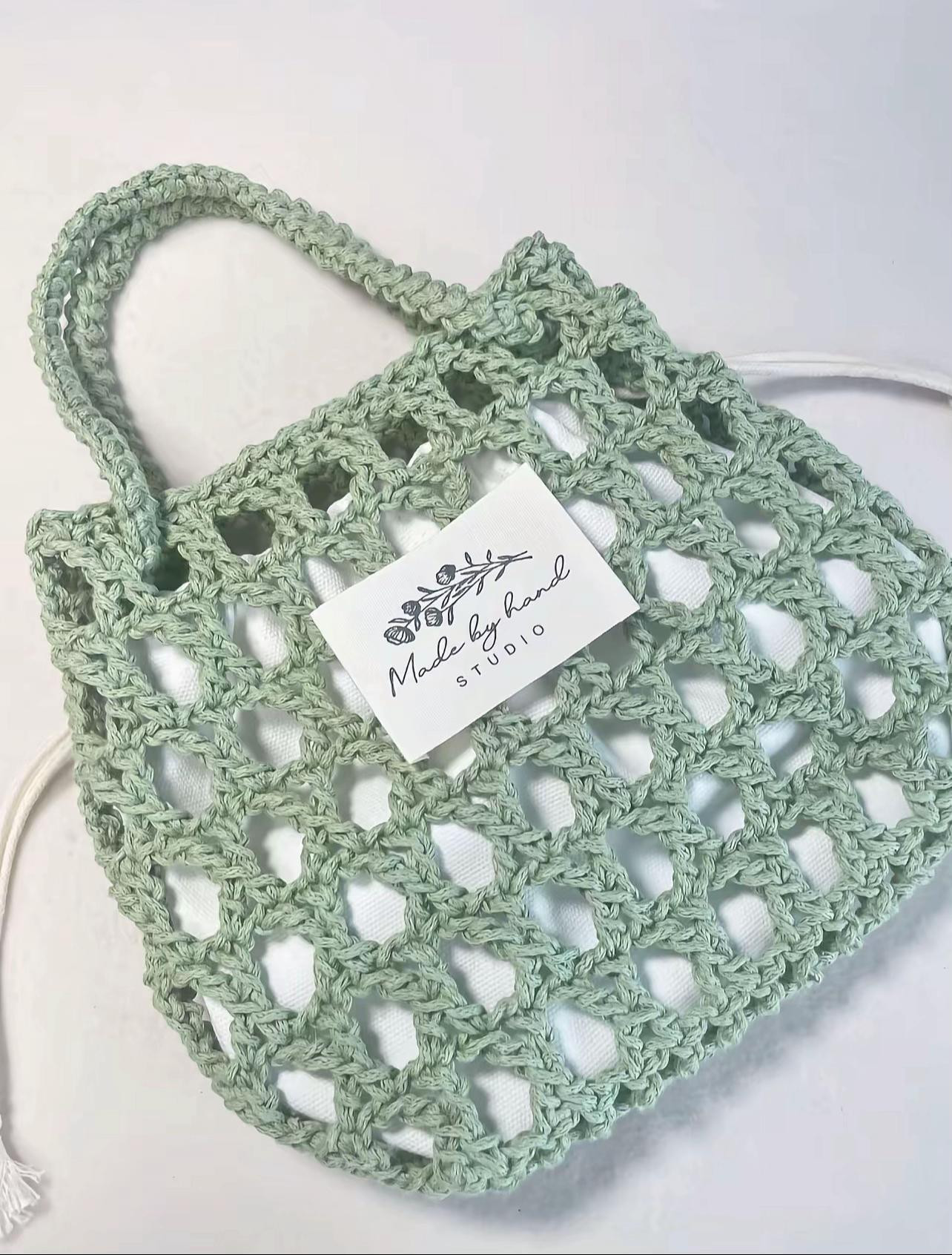 Tutorial: Light Green Crochet Mesh Tote Bag with X-Stitch Pattern