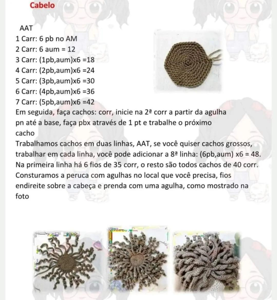 Tutorial Móc Len Búp bê Amigurumi Tóc Nâu Quăn: Hướng dẫn chi tiết cách móc tay và chân bằng tiếng Bồ Đào Nha