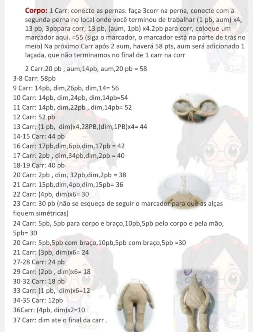 Tutorial Móc Len Búp bê Amigurumi Tóc Nâu Quăn: Hướng dẫn chi tiết cách móc tay và chân bằng tiếng Bồ Đào Nha