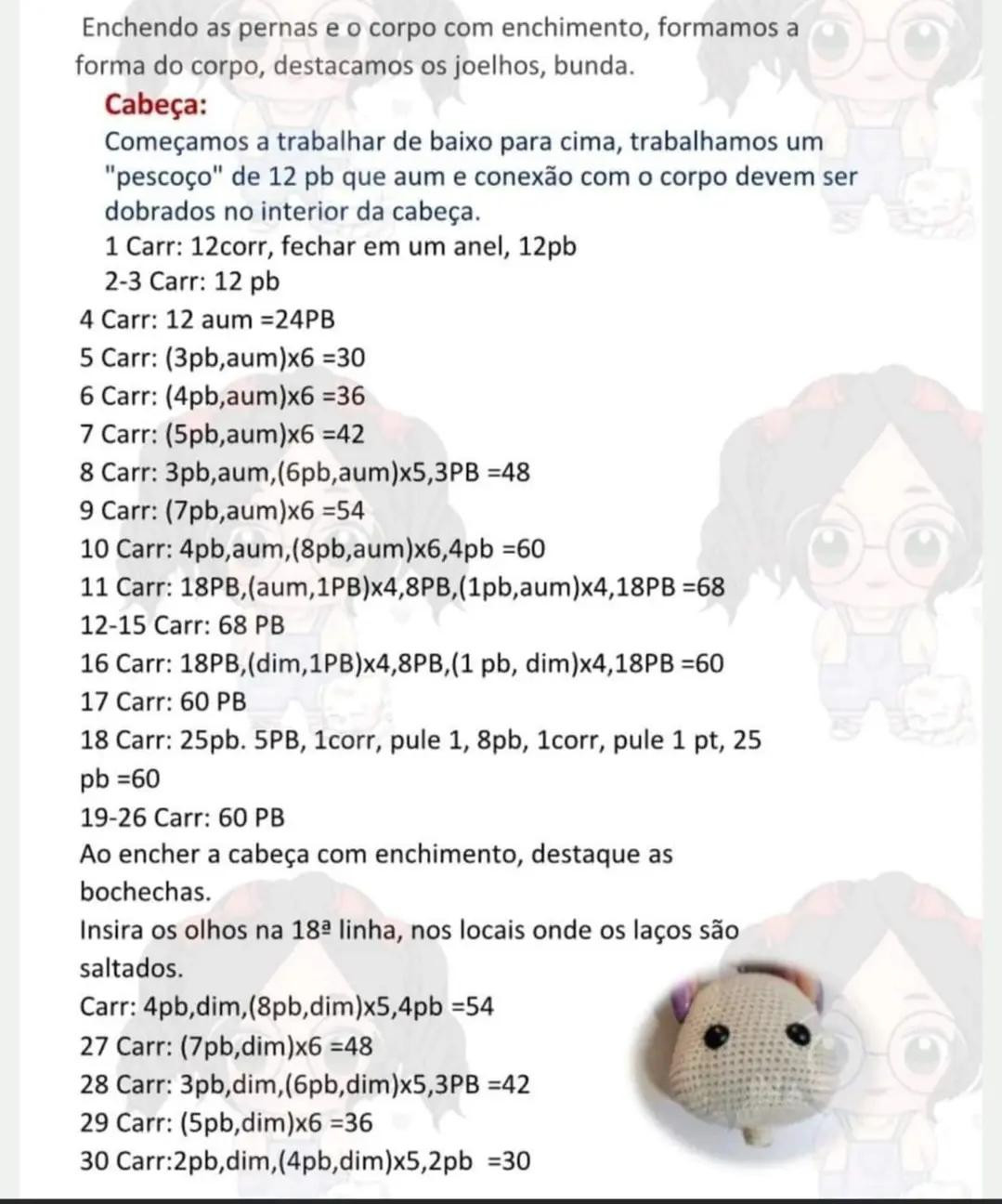 Tutorial Móc Len Búp bê Amigurumi Tóc Nâu Quăn: Hướng dẫn chi tiết cách móc tay và chân bằng tiếng Bồ Đào Nha