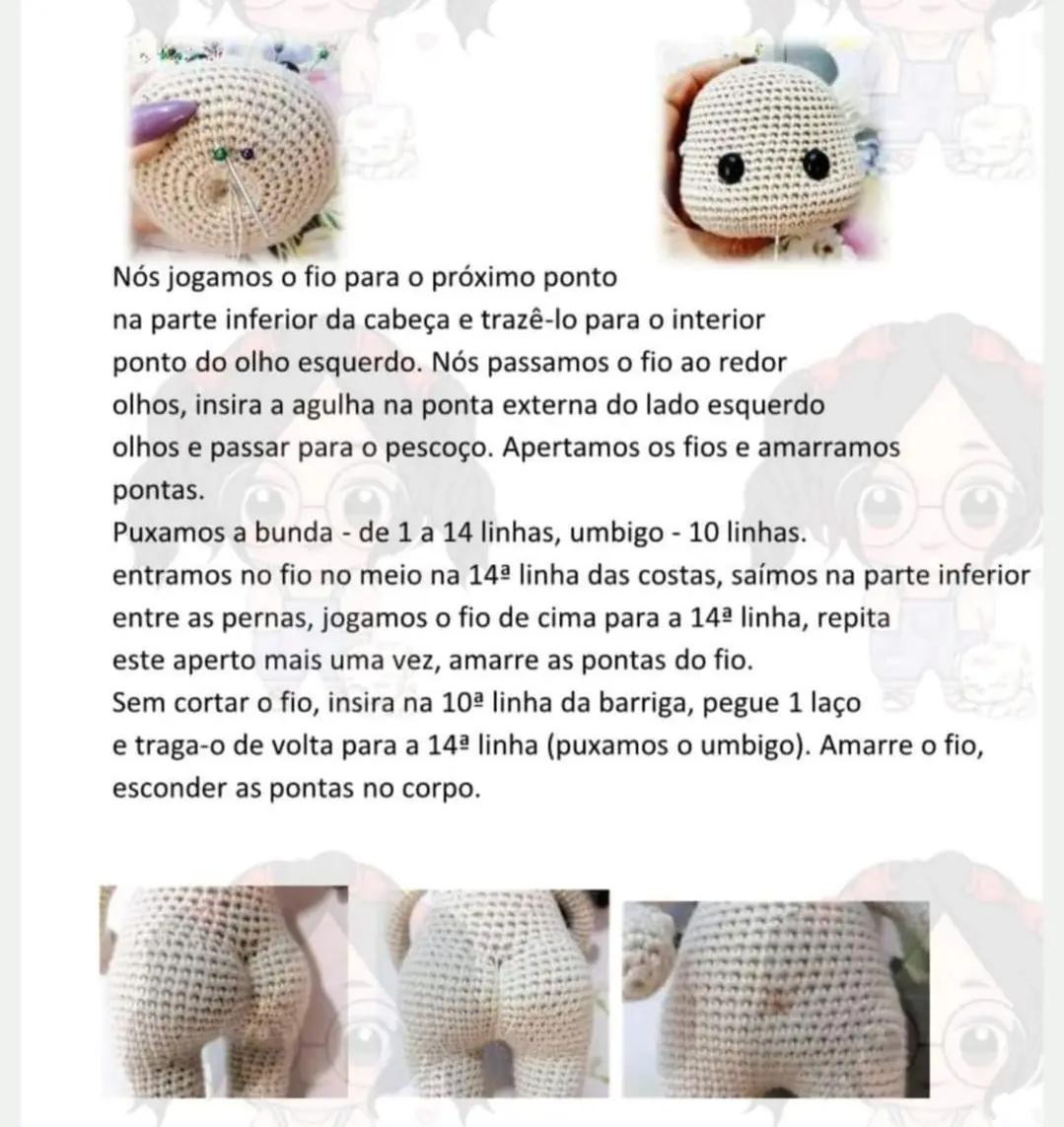 Tutorial Móc Len Búp bê Amigurumi Tóc Nâu Quăn: Hướng dẫn chi tiết cách móc tay và chân bằng tiếng Bồ Đào Nha