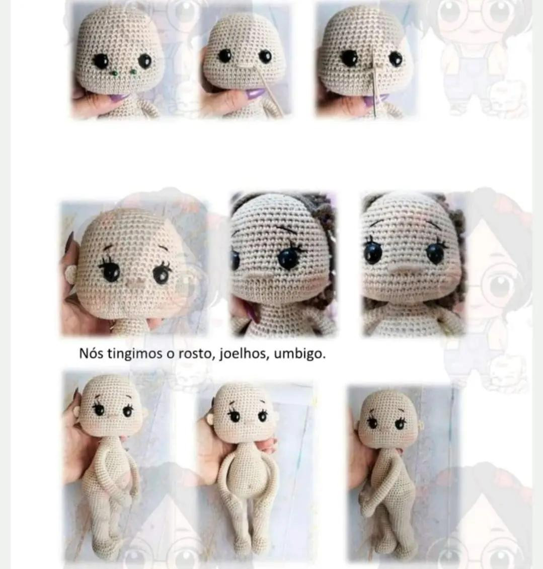 Tutorial Móc Len Búp bê Amigurumi Tóc Nâu Quăn: Hướng dẫn chi tiết cách móc tay và chân bằng tiếng Bồ Đào Nha