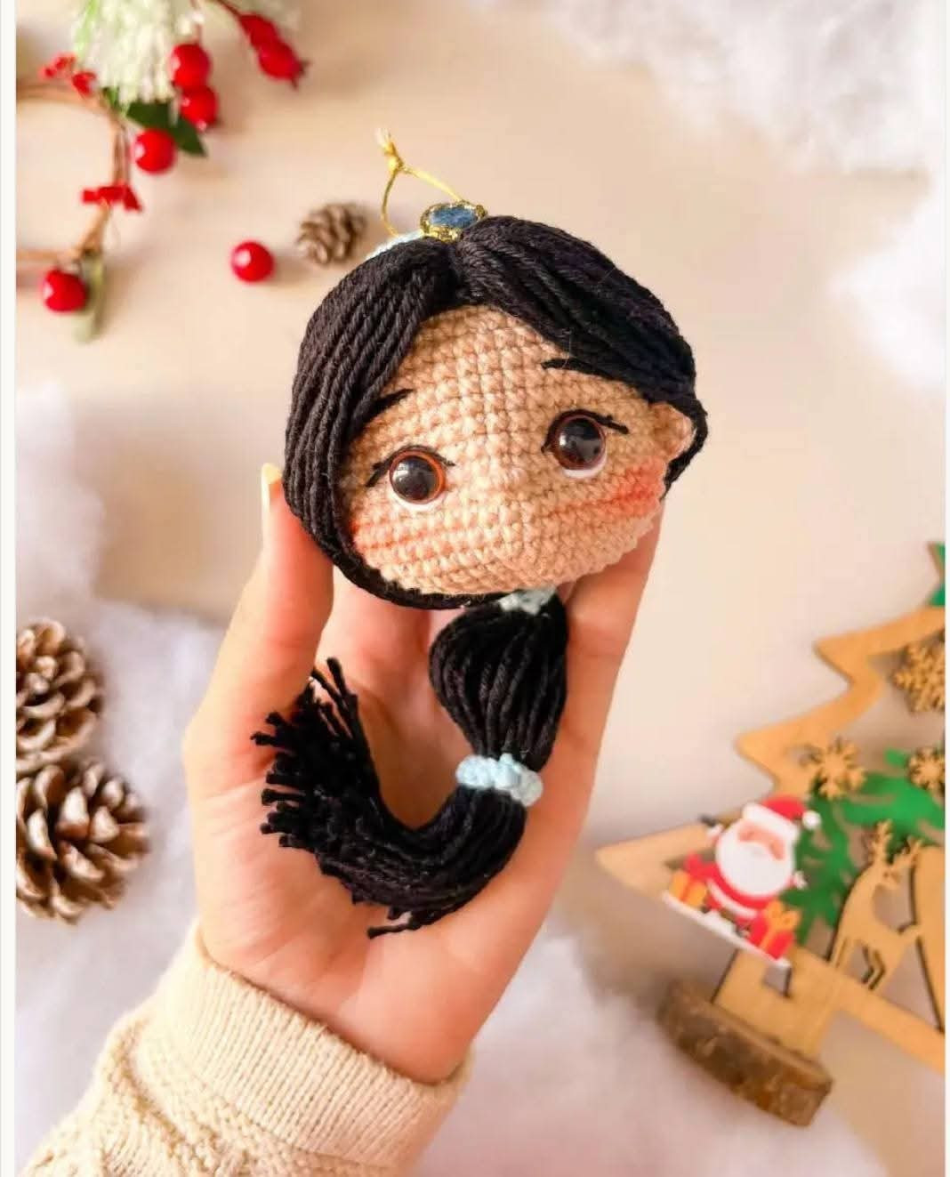 Tutorial Móc Len Búp bê Công chúa và Mũ Giáng sinh