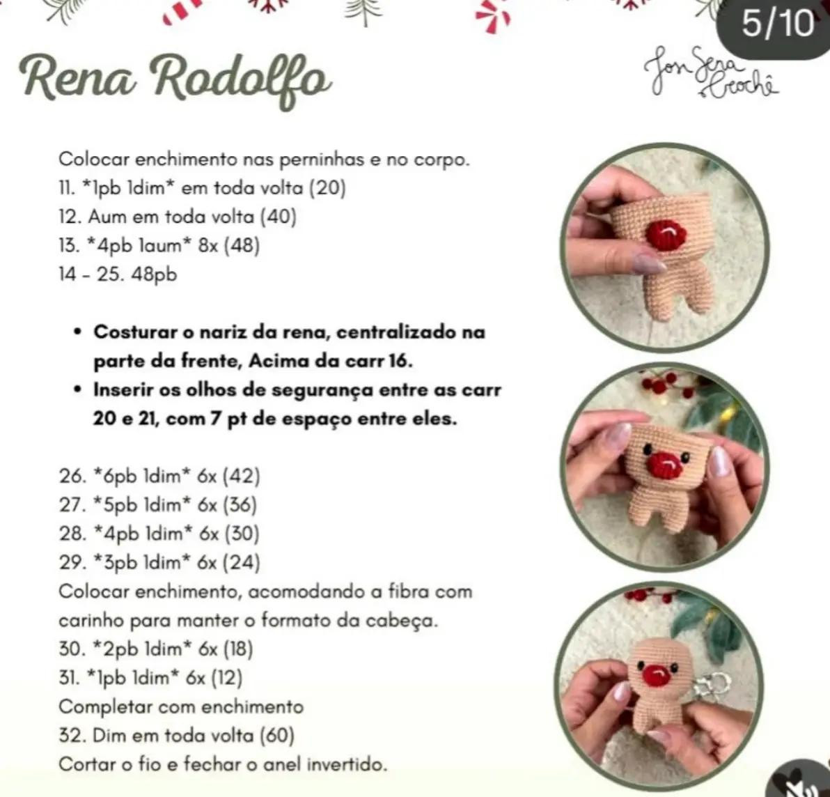 Tutorial Móc Len Búp bê Hươu Rudolph Giáng Sinh