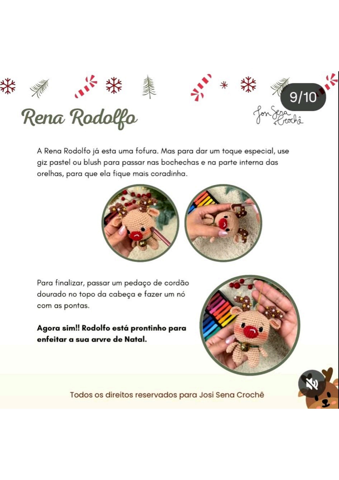 Tutorial Móc Len Búp bê Hươu Rudolph Giáng Sinh