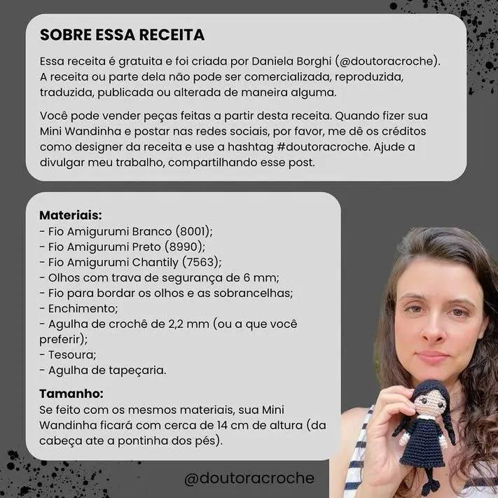 Tutorial Móc Len Búp bê Mini Wandinha (Wednesday) - Receita Gratuita