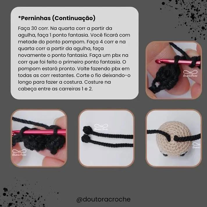 Tutorial Móc Len Búp bê Mini Wandinha (Wednesday) - Receita Gratuita