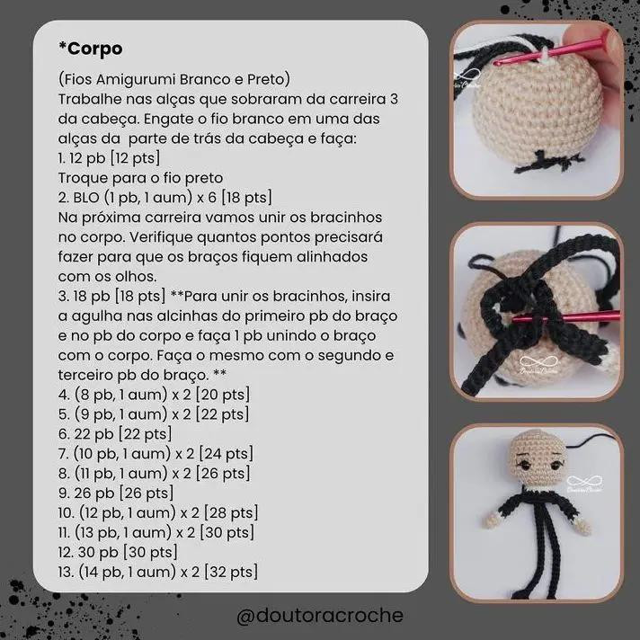 Tutorial Móc Len Búp bê Mini Wandinha (Wednesday) - Receita Gratuita