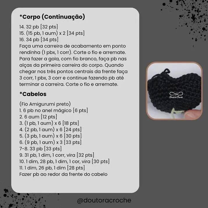 Tutorial Móc Len Búp bê Mini Wandinha (Wednesday) - Receita Gratuita