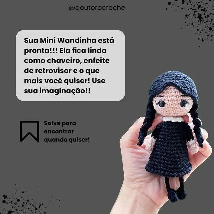 Tutorial Móc Len Búp bê Mini Wandinha (Wednesday) - Receita Gratuita