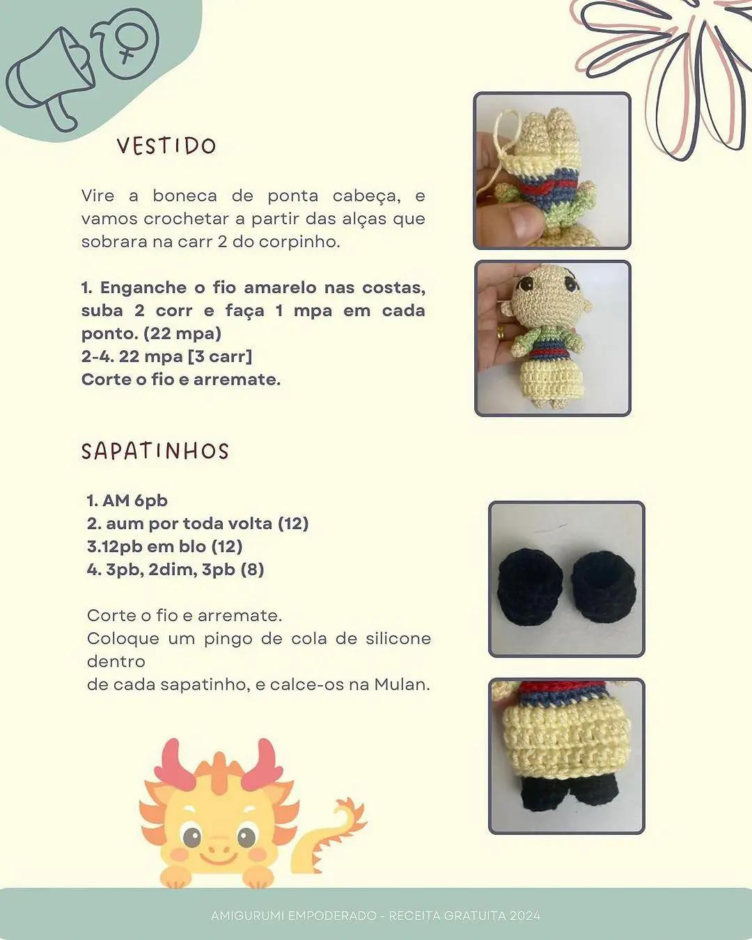 Tutorial Móc Len Búp bê Mulan Disney - Amigurumi Empoderado