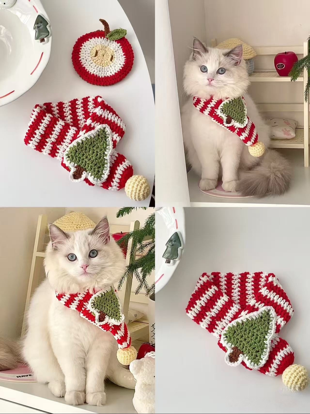 Tutorial Móc Len Khăn Cho Mèo Chủ Đề Giáng Sinh