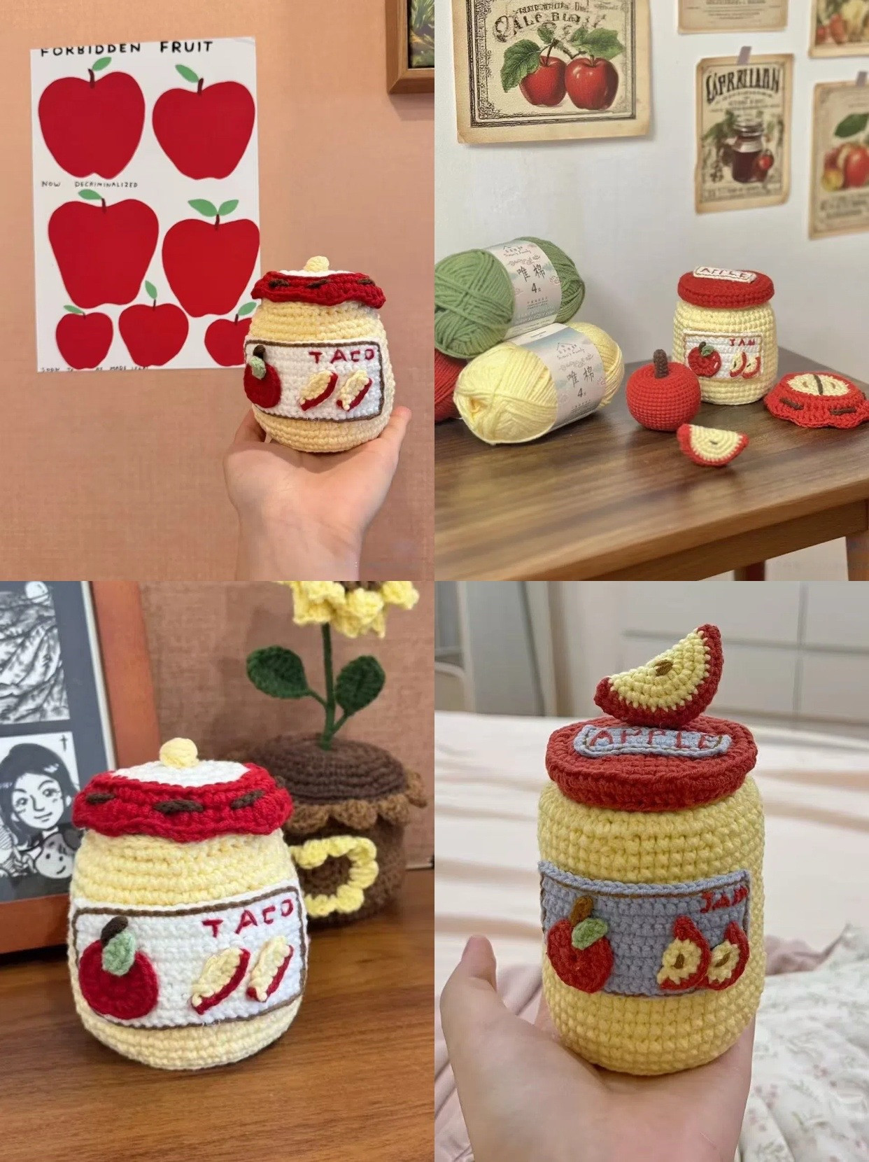Tutorial Móc Len Lata Mứt Táo - Apple Jam Jar Crochet Pattern