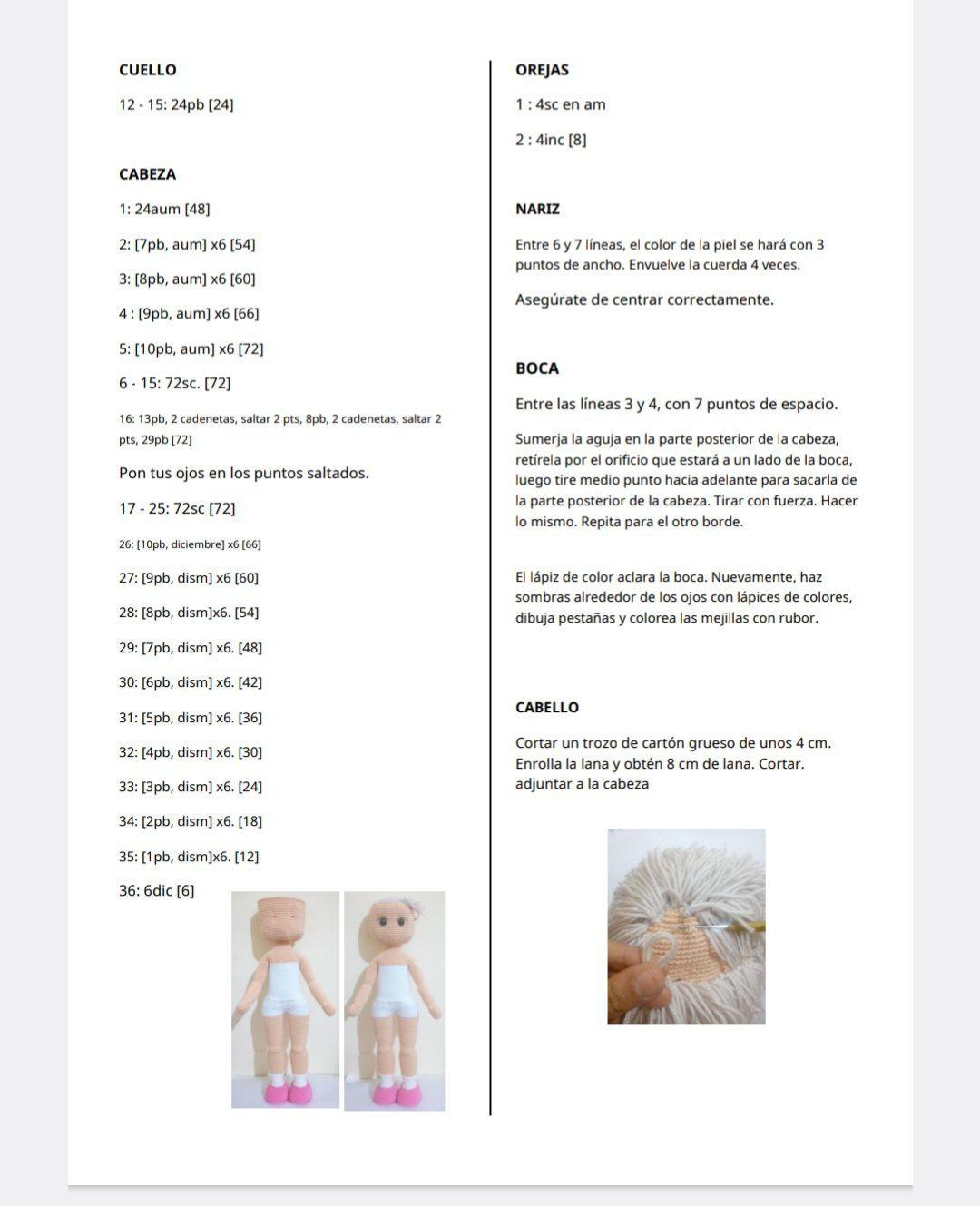 Tutorial para hacer muñeca amigurumi con vestido rosa y pelo rubio