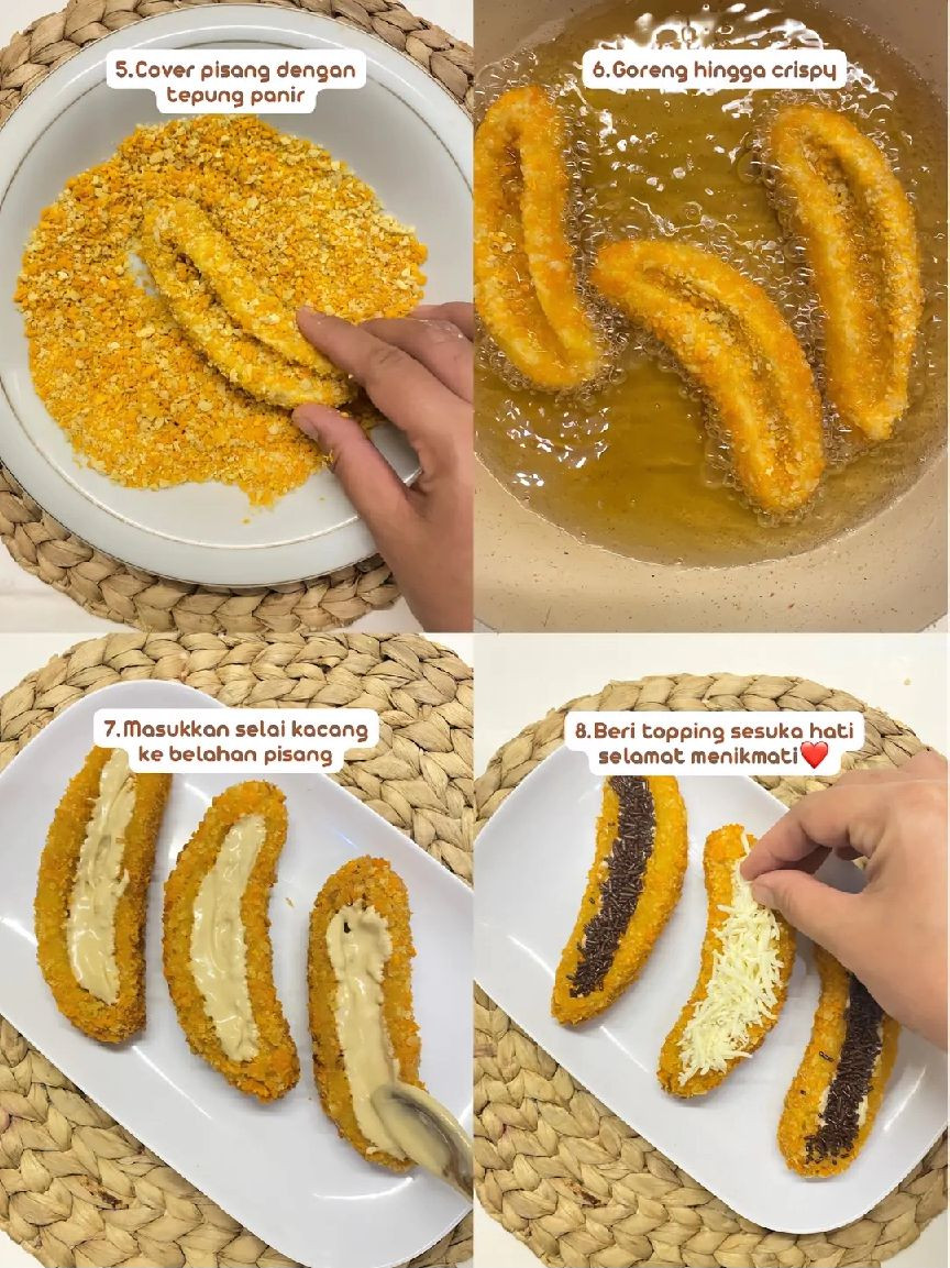 Tutorial Pisang Belah Crispy: Cách làm chuối chiên giòn nhân đậu phộng và phô mai